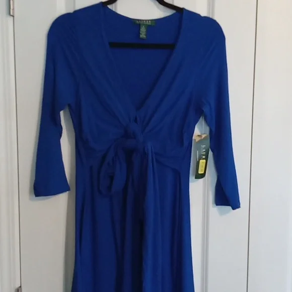 Ralph Lauren Blue Midi Wrap Dress - Picture 2 of 5